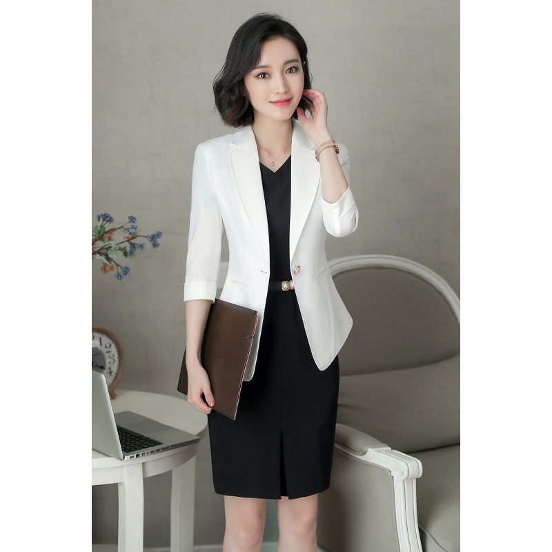西服套装女工作服七分袖小西装美容院连衣裙白领职业装女装大学生面试正装银行员工装秋冬时尚套裙