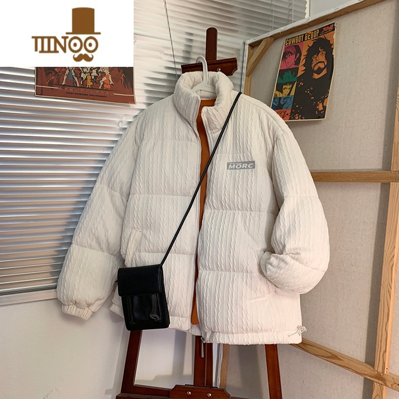 YANXU棉衣外套男冬季宽松慵懒bf风加厚保暖棉服ins潮牌情侣提花纹棉袄
