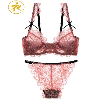 Ideamini透明无海绵成套内衣性感文胸内裤套装聚拢大码大胸显小薄款有钢圈文胸套装