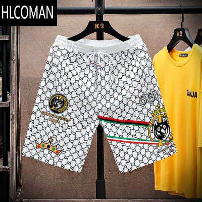 HLCOMAN冰丝短裤男士夏季2025年新款五分裤潮牌休闲宽松沙滩裤青少年中裤