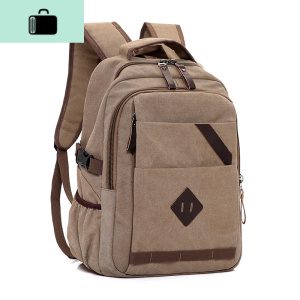 双肩包男韩版潮流青年男士帆布背包休闲包旅行包新款中大学生书包NEW LAKE 深棕色