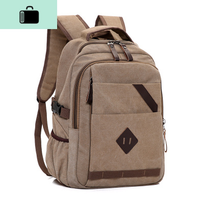 双肩包男韩版潮流青年男士帆布背包休闲包旅行包新款中大学生书包NEW LAKE 深棕色