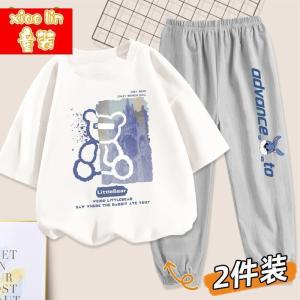 女童套装夏季薄款宽松短袖防蚊裤两件套儿童夏装洋气童装女