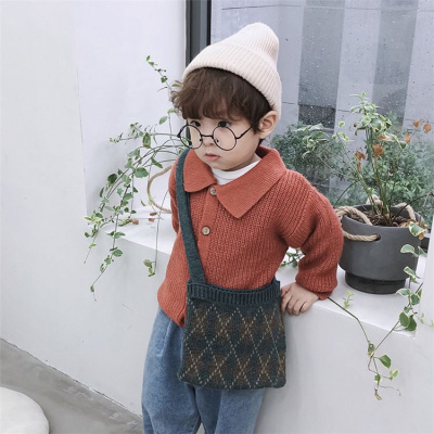 NEWLAKE儿童包包女童斜挎包菱形可爱围巾毛线圆点针织宝宝男童零钱小书包男士斜挎包