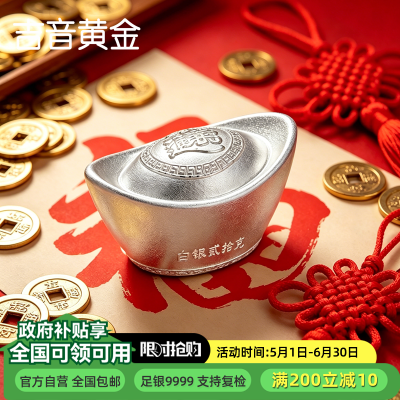 吉音 999.9足银银元宝银砖白银摆件马年投资银条20g 收藏馈赠 节日礼物