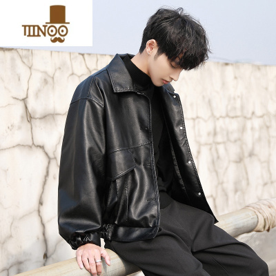 YANXU韩版潮流帅气宽松皮衣男机车服飞行员皮夹克学生学生外套潮牌