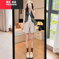 YIBUSHENG白色运动短裤女季薄款2024新款中裤休闲宽松高腰直筒阔腿五分裤