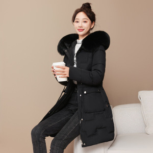 棉服棉衣女冬季韩系外套新款韩版长款修身收腰大毛领棉袄加厚
