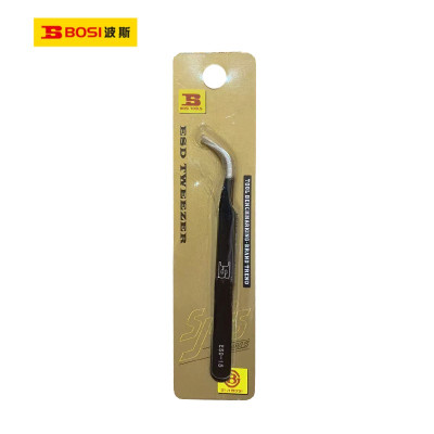 波斯(BOSI)防静电不锈钢特弯头镊子(120×9×2mm)把