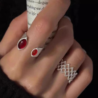 韩系韩版戒指女镂空虚点网格个性潮人ins风开口调节指环新品手饰送女朋友老婆情人节七夕生日礼物