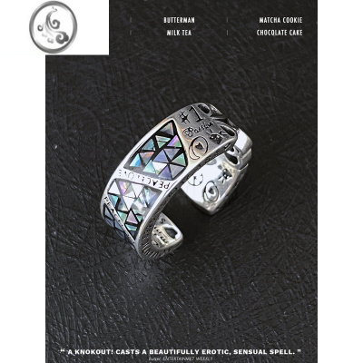 JiMi几何指环男潮小众涂鸦图腾925开口女款轻奢原创设计饰品情侣戒指