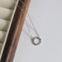 S925纯银金色镶锆石满钻圆圈项链女锁骨链吊坠几何简约学生饰品送女朋友老婆情人节七夕生日礼物