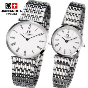 嘉年华CARNIVAL瑞士品牌腕表石英表 男女一对薄款韩版钢带防水时尚休闲情侣手表 嘉岚纤薄系列8365GL 罗马白对表