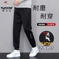 啄木鸟男款刺绣裤子男春秋季加绒加厚长裤直筒休闲运动薄款卫裤男
