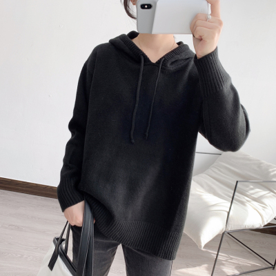 暖青汇cec减龄连帽针织衫卫衣女秋冬柔软厚实宽松净版套头打底毛衣帽衫卫衣