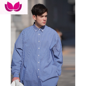 七斓CityBoy日系廓形条纹长袖衬衫男宽松打底休闲内搭叠穿衬衣