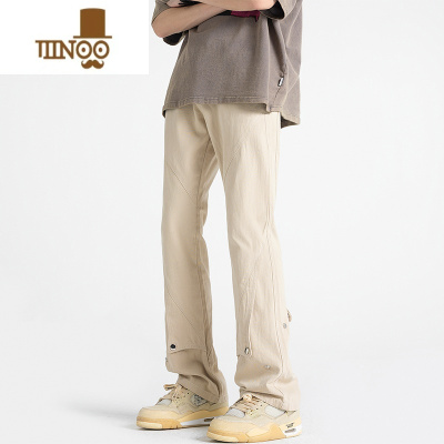 YANXU美式机能工装裤男夏季高街设计感修身微喇裤子潮牌宽松休闲直筒裤