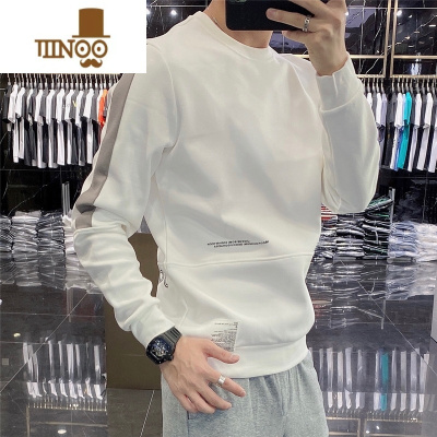 YANXU2022潮牌圆领卫衣男休闲百搭长袖体恤修身潮流纯色冬季男上衣