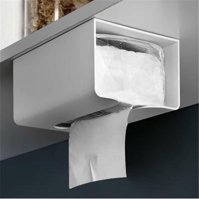 木杰免打孔挂壁式纸巾盒无痕粘贴抽纸置物架卫生间塑料纸巾抽
