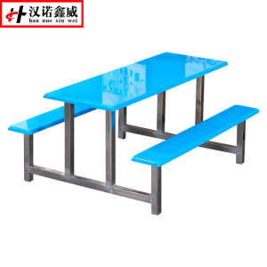 汉诺鑫威不锈钢餐桌连体餐桌椅组合学校食堂员工小吃店快餐桌椅4人6人8人6人位玻璃钢餐桌