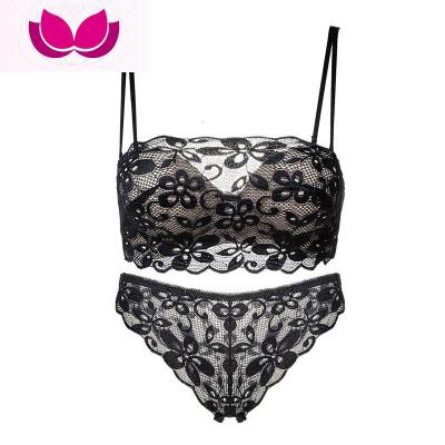 七斓无肩带性感美背露肩裹胸抹胸式内衣套装小胸聚拢无钢圈防走光文胸