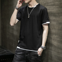 夏季新款男士短袖T恤休闲破洞套头圆领纯棉半袖体恤男装跨境