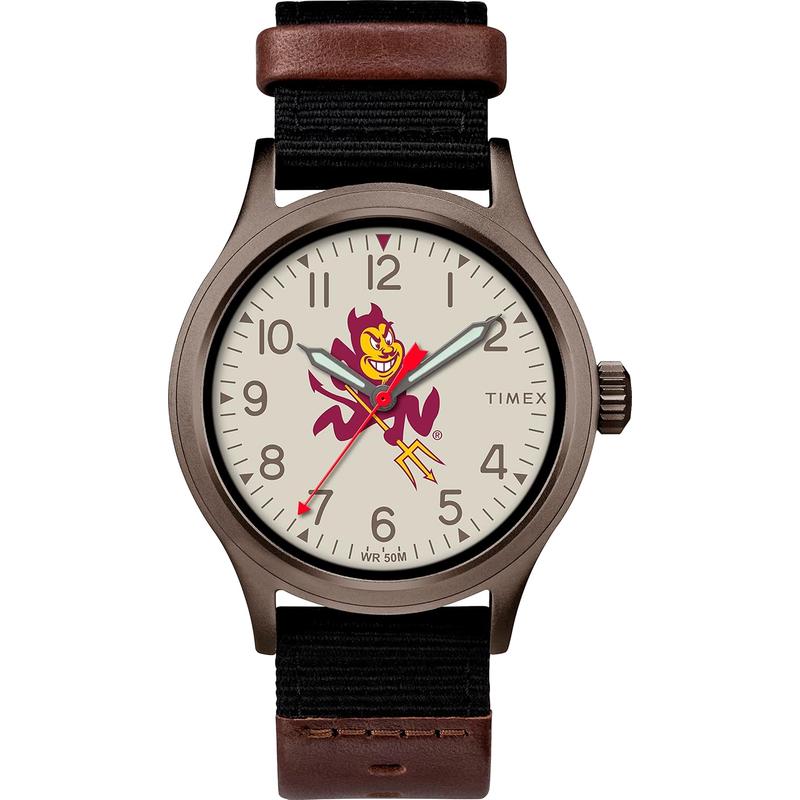 天美时(Timex)男士石英表40mm黑带Off白面防刮耐磨