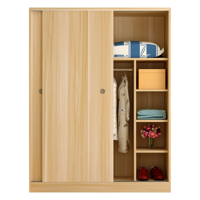 全简移门更衣柜木质衣柜员工宿舍更衣柜简约现代推拉门衣柜浅胡桃色1800*1600*500