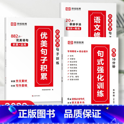 [全3册]五年级句式强化训练+优美句子+修辞手法 小学通用 [正版]小学语文优美句子积累大全修辞手法打卡计划手册句式训练
