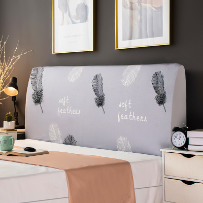 床头套罩北欧风格全包通用防尘软包保护床靠背简约现代木 灰白羽毛 高度50-65*长度220cm通用款