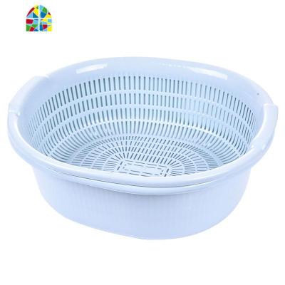 双层塑料洗菜盆漏盆厨房洗菜篮子水果篮沥水盆洗菜篮2件套A FENGHOU 素色蓝双层大号