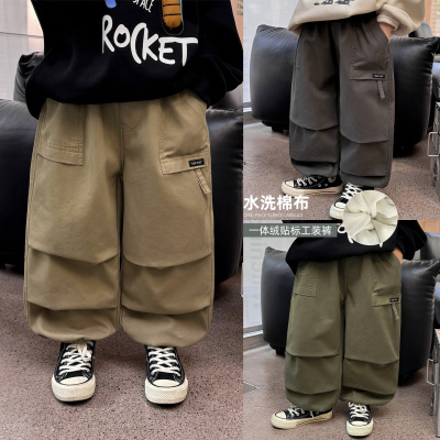 童酷儿童冬款湖州织里童装百搭宝宝长裤纯色贴标男童工装裤潮