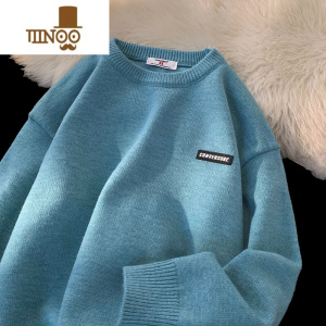 YANXU圆领毛衣男2022慵懒风潮牌宽松日系复古针织衫外套线衣