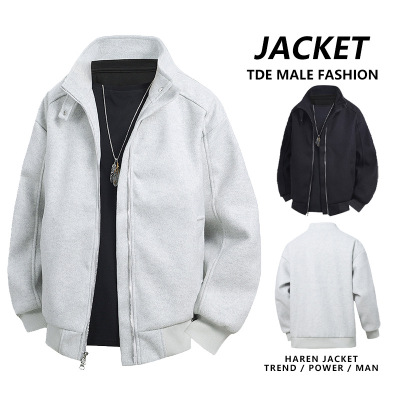 夹克男美式毛呢子立领外套男春秋季新款潮牌宽松休闲运动外穿夹克