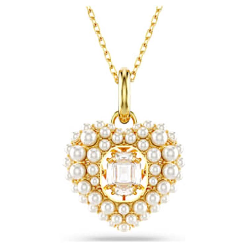 Swarovski Idyllia系列心形吊坠 金色镀层设计 镶嵌水晶珍珠 时尚女性项链