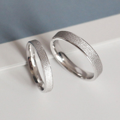 S925纯银磨砂银色情侣戒指对戒小众设计感食指戒闭口指环定制刻字送女朋友老婆情人节七夕生日礼物