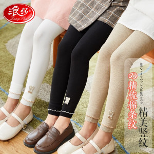 浪莎女童打底裤儿童春秋冬薄款舞蹈袜外穿春装宝宝白色连裤袜九分裤子 可爱兔-黑色 110 (建议身高100-110cm)