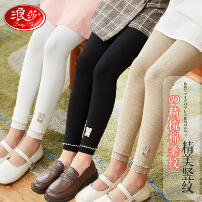 浪莎女童打底裤儿童春秋冬薄款舞蹈袜外穿春装宝宝白色连裤袜九分裤子 可爱兔-黑色 110 (建议身高100-110cm)