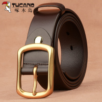 啄木鸟头层牛皮皮带男士真皮针扣青年休闲裤带商务实心铜扣腰带