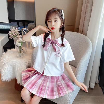 赛朗威女童套装夏中大童jk两件套3-12岁夏季新款儿童短袖衬衫百褶裙小