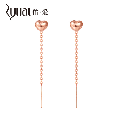 Ryual18K金心形耳线玫瑰金爱心耳坠彩金AU750流苏耳饰黄金女士长款耳环计价款送恋人女友情人节礼物18K金心形耳线玫瑰金-