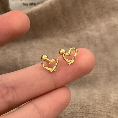 S999纯银镂空爱心耳钉女大气时尚通勤高级感耳环小众网红耳饰送女朋友老婆情人节七夕生日礼物