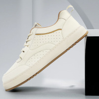 小白鞋男秋季新款休闲皮鞋潮流韩版时尚高档真皮板鞋厚底德训鞋子