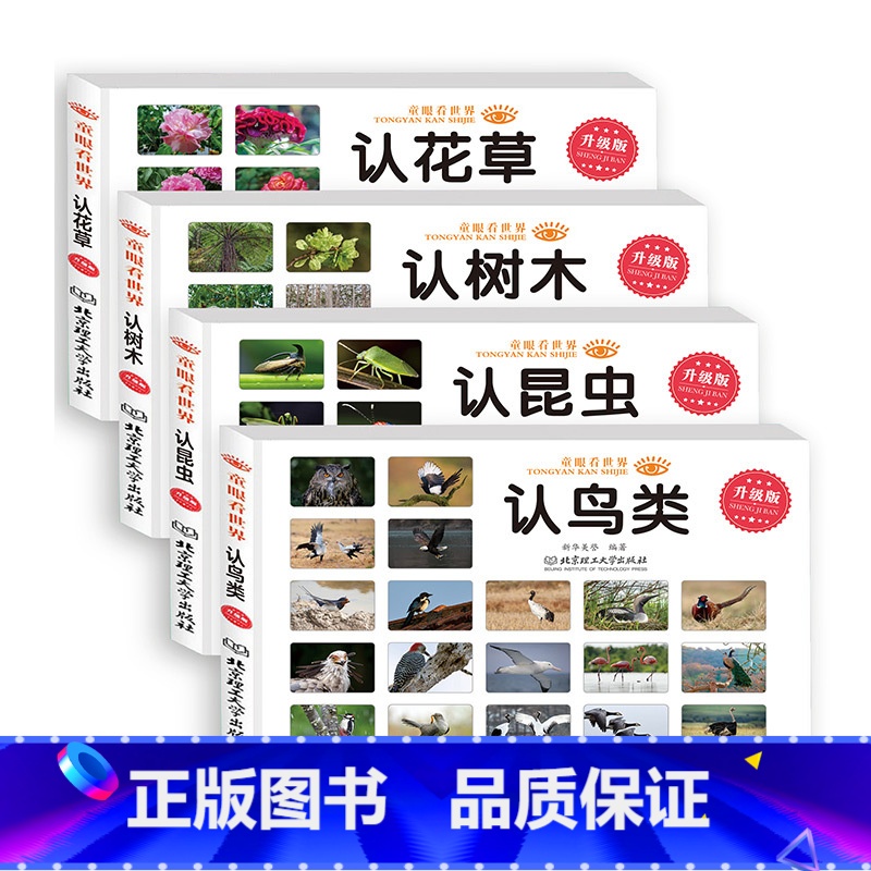 [4本]鸟类+昆虫+树木+花草 [正版]童眼看世界 认名车认汽车+认标志+认 儿童绘本0-3-6岁婴幼儿童宝宝启蒙亲