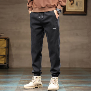 一体绒裤子男士加绒潮牌哈伦束脚裤男款冬季品质舒适运动休闲裤男