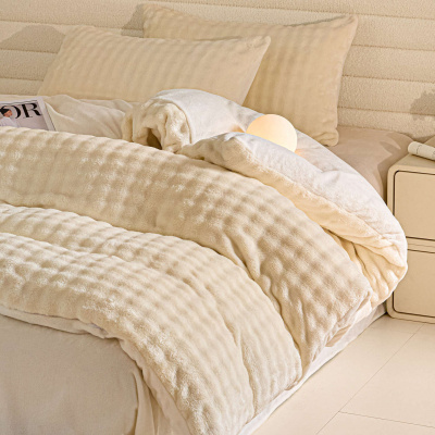 冬季仿兔绒牛奶绒床上四件套新款加绒加厚保暖床单床笠三件套