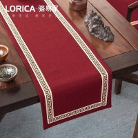 美式桌旗新中式禅意茶旗布现代简约茶几餐桌北欧电视 福延年-红色(平角款) 33*330cm(适用桌长2.7米-2.9米)