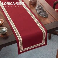 美式桌旗新中式禅意茶旗布现代简约茶几餐桌北欧电视 福延年-红色(平角款) 33*330cm(适用桌长2.7米-2.9米)