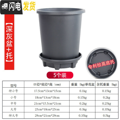 三维工匠升级改良加厚加仑盆控根盆超透气透水月季盆铁线莲盆树脂花盆p15 [5个装][深灰盆+托] 小花盆容器