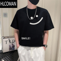 HLCOMAN2025年夏季潮牌男士短袖t恤潮流趣味笑脸印花体恤衫休闲上衣T
